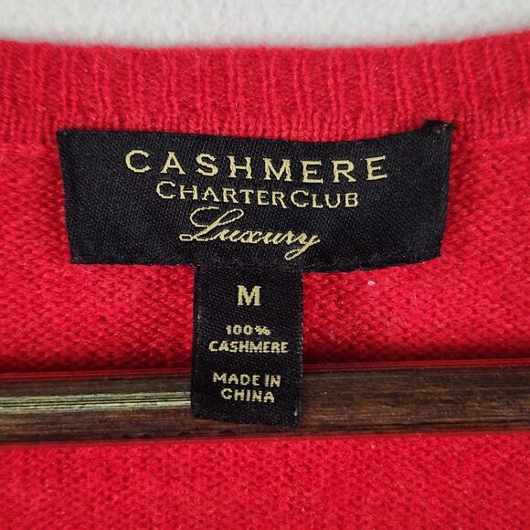Cashmere by Charter Club Women's Red L/Slv V-Neck  Pullover Sweater - M EUC - Picture 3 of 13